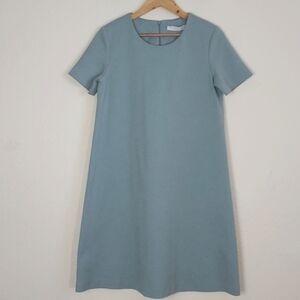 Harris Wharf London Dress Short Sleeve Cotton Blend Light Blue Size 42 (6)
